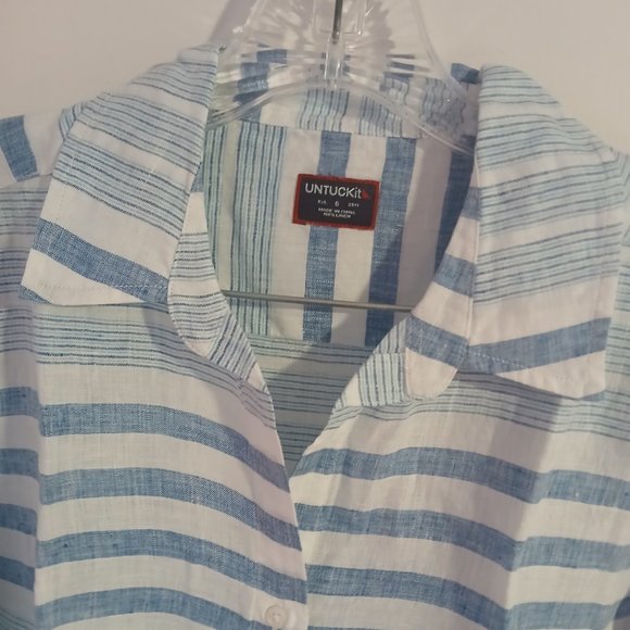 Untuckit Vietti Women's Long sleeve Linen Button Up Blue White Stripe SZ… - Picture 3 of 12